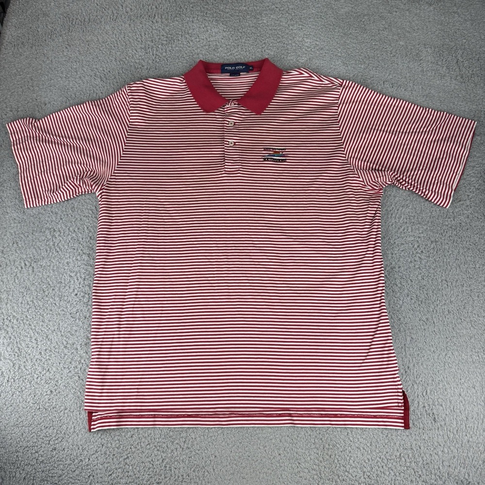 Ralph Lauren Polo Shirt‎ Mens Extra Large Red Striped Logo Pima Performance Golf